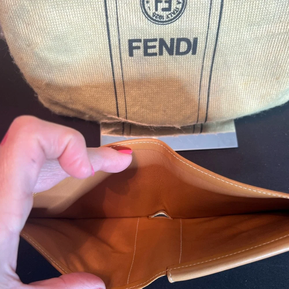 Fendi Striped Wallet with Tan Trim